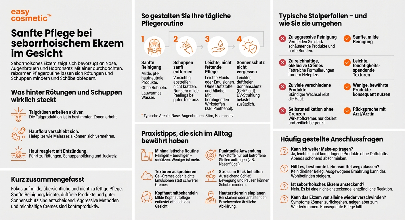 Welche Pflege eignet sich bei seborrhoischem Ekzem, z. B. um Rötungen und Schuppen an Nase und Augenbrauen zu mindern?