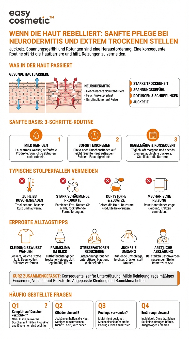 Welche Pflege empfiehlt sich bei Neurodermitis oder stark trockenen Stellen?