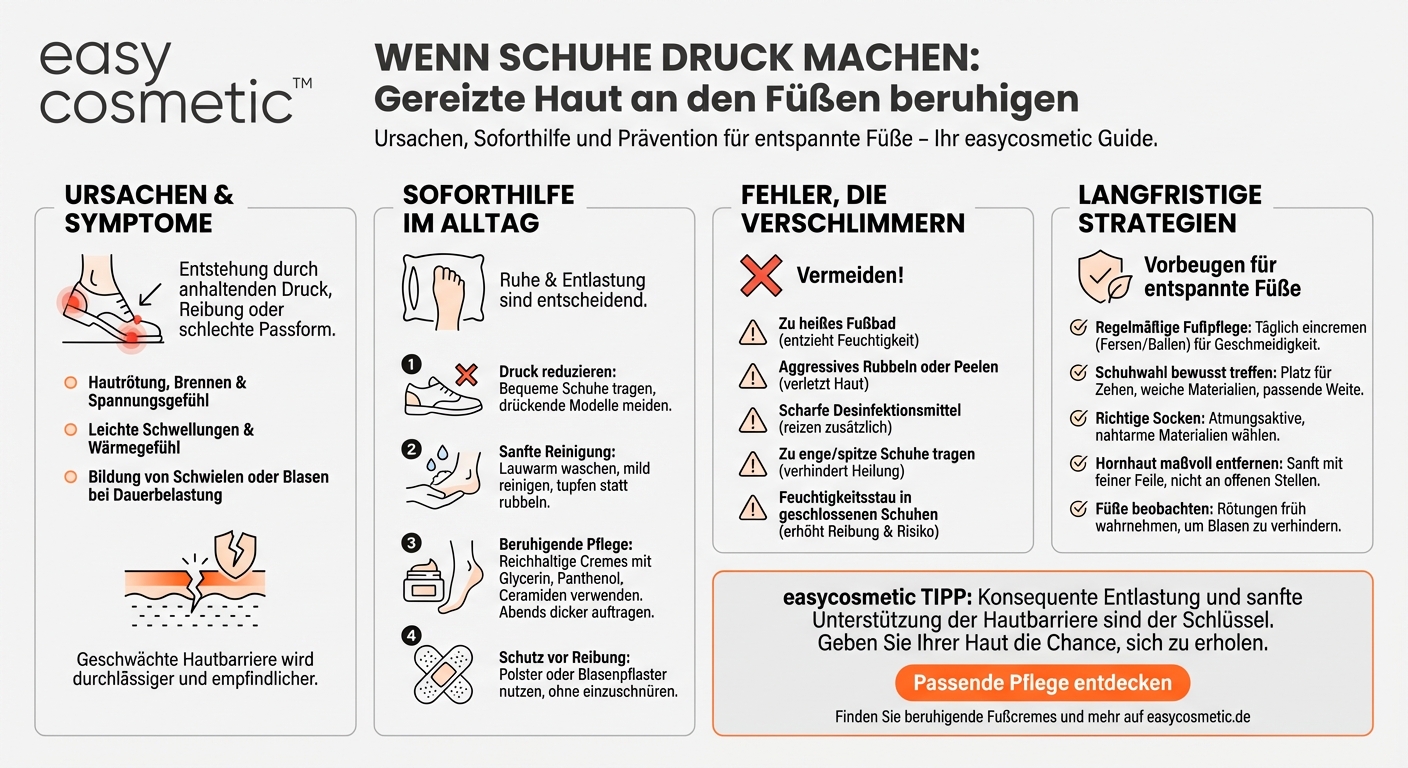 Welche Pflege ist bei Druckstellen an den Füßen sinnvoll, um die Haut zu beruhigen?