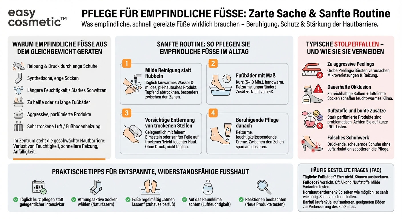 Welche Pflege ist für empfindliche Füße mit schnell gereizter Haut sinnvoll?