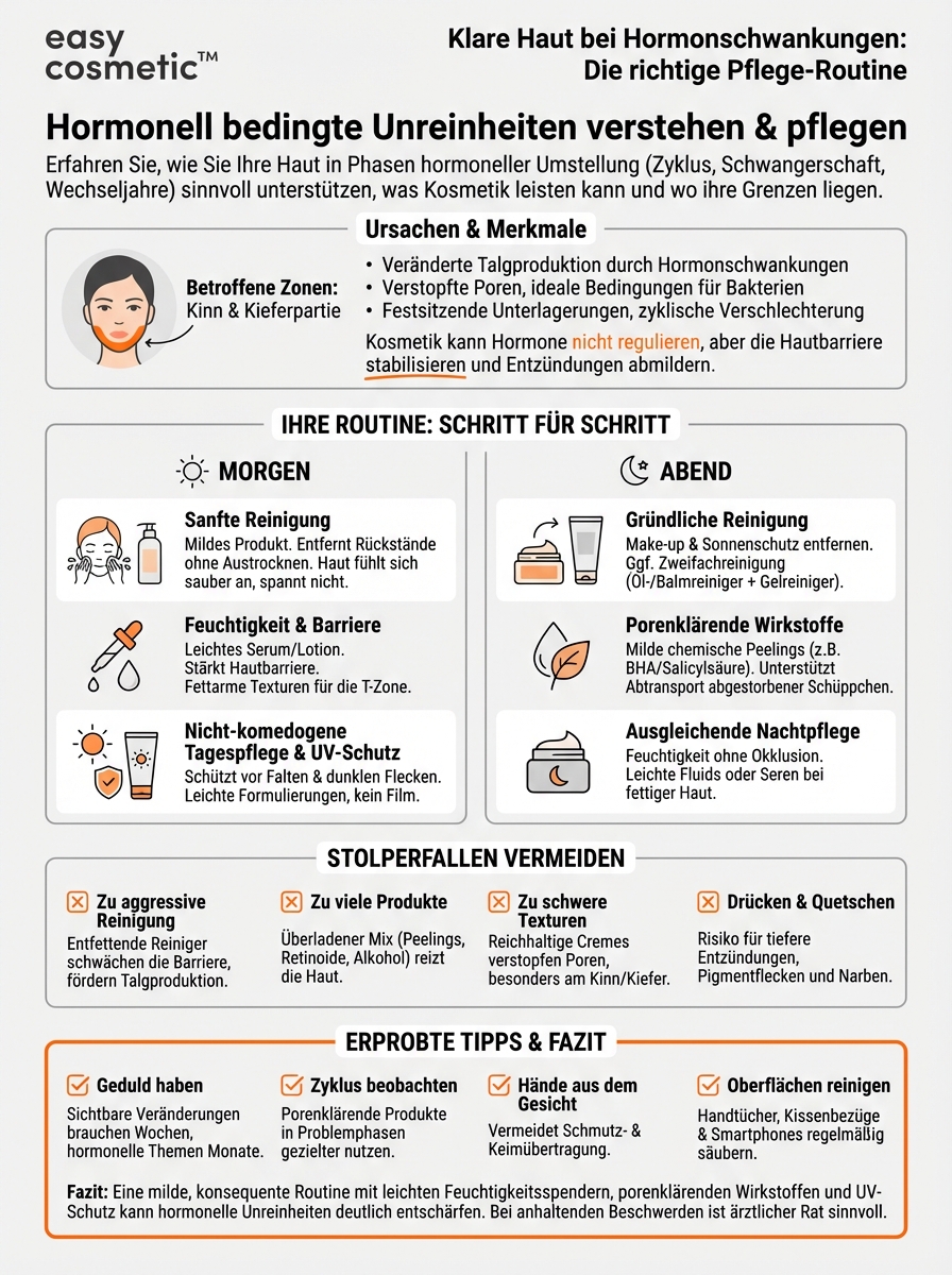 Welche Pflege-Routine eignet sich bei hormonell bedingten Unreinheiten (z. B. Kinn- und Kieferpartie)?