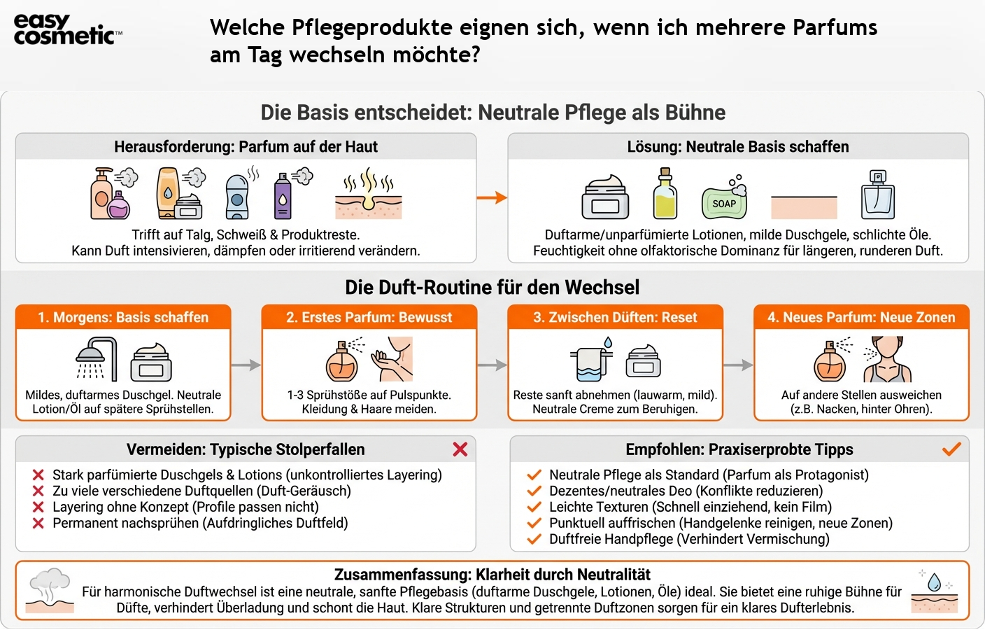 Welche Pflegeprodukte eignen sich, wenn ich mehrere Parfums am Tag wechseln möchte?