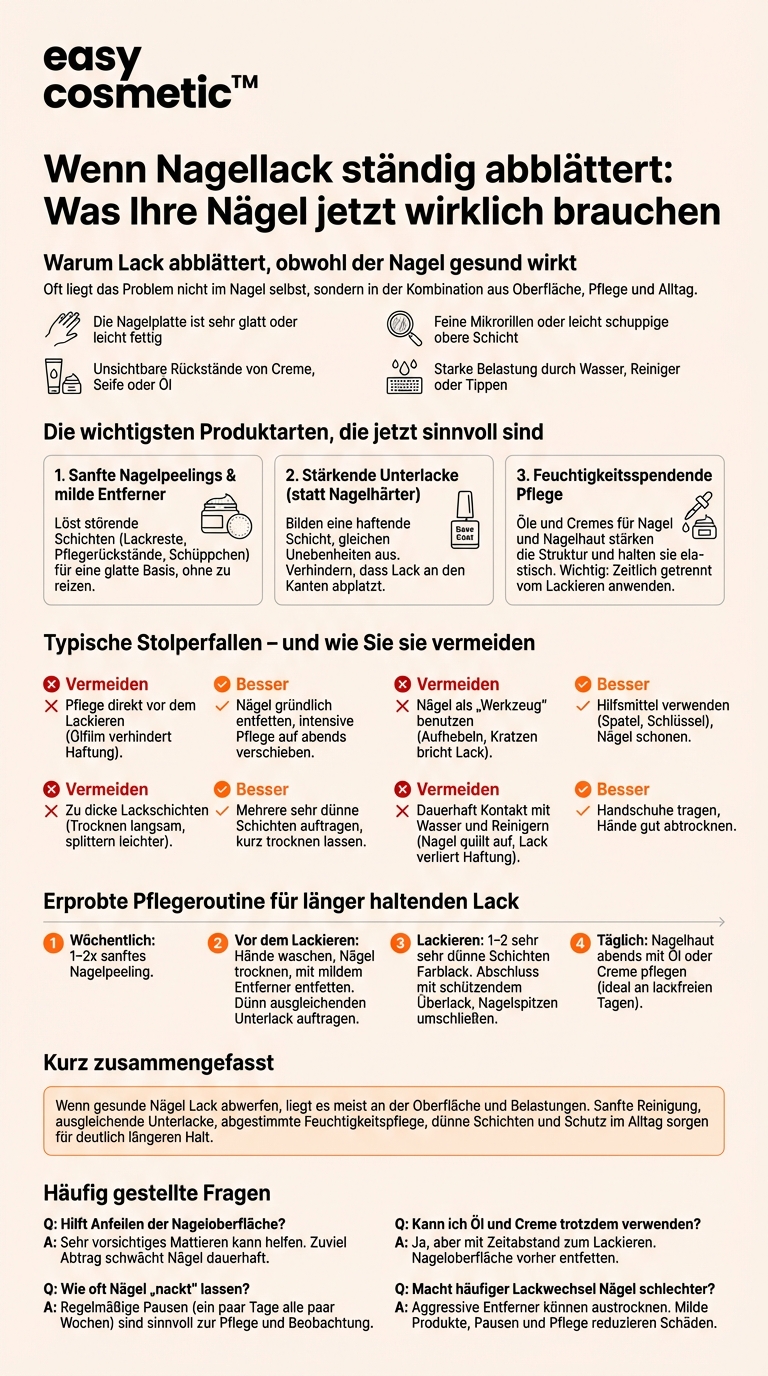 Welche Pflegeprodukte können helfen, wenn Nägel schnell abblättern, obwohl sie nicht brüchig sind?