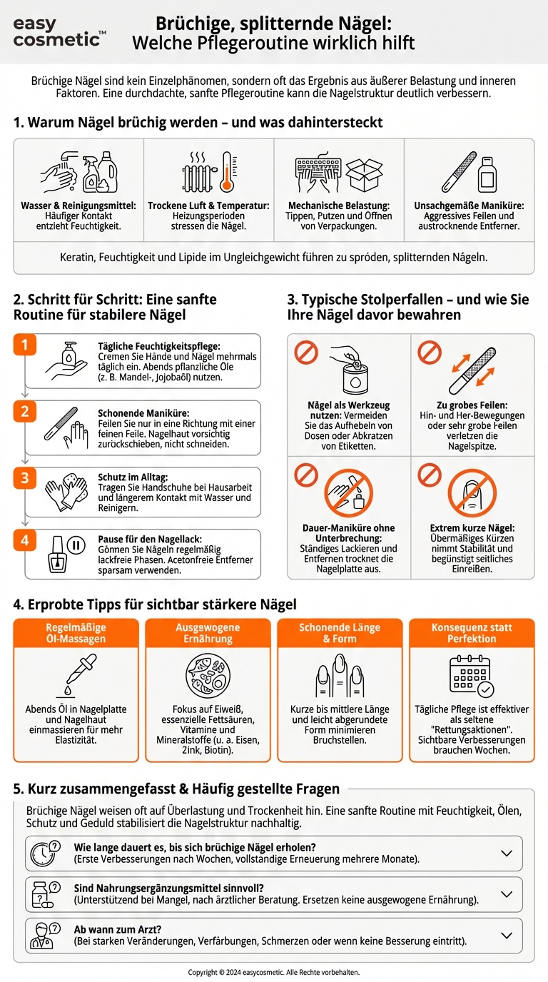 Welche Pflegeroutine empfiehlt sich bei brüchigen und splitternden Nägeln?