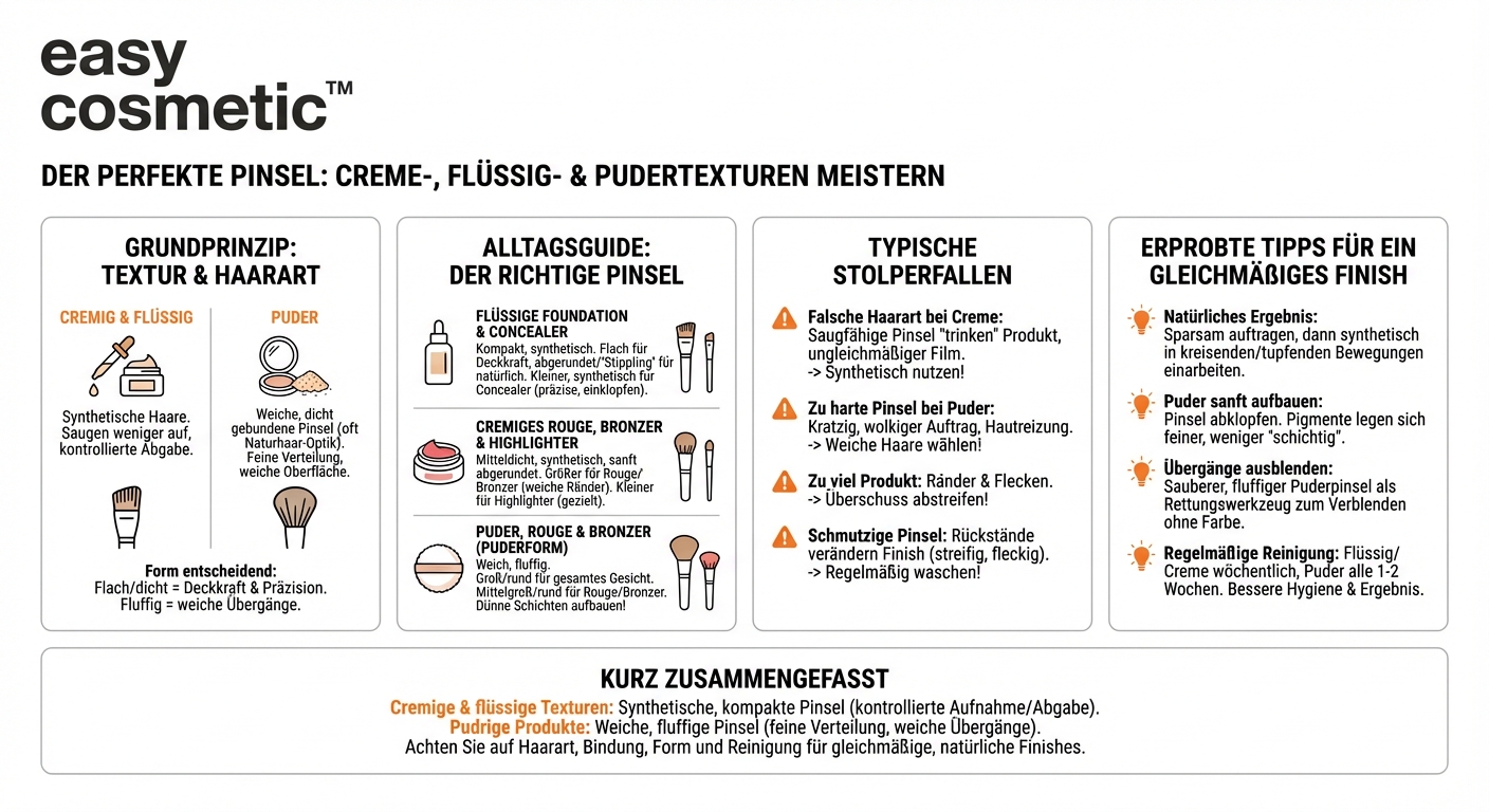 Welche Pinsel eignen sich am besten für cremige, flüssige und welche für pudrige Texturen?