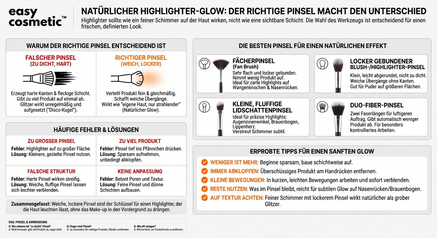 Welche Pinsel eignen sich für den Auftrag von Highlighter, ohne dass er zu stark oder glitzernd wirkt?