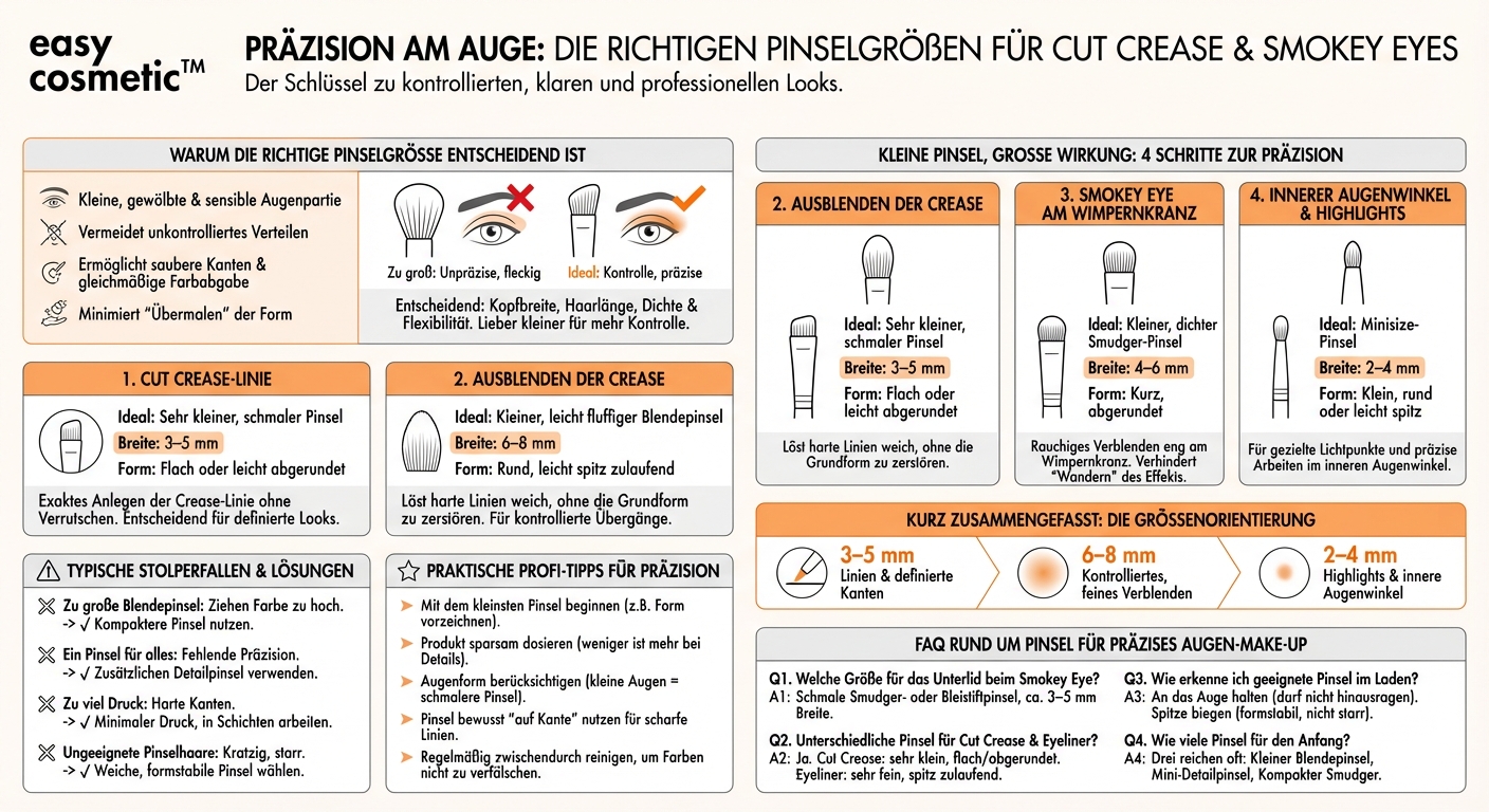Welche Pinselgrößen sind ideal für detaillierte Arbeiten wie Cut Crease oder präzises Smokey Eye?