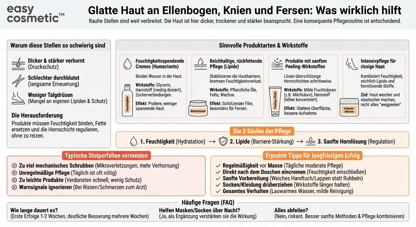 Welche Produkte helfen bei rauen Stellen an Ellenbogen, Knien und Fersen?