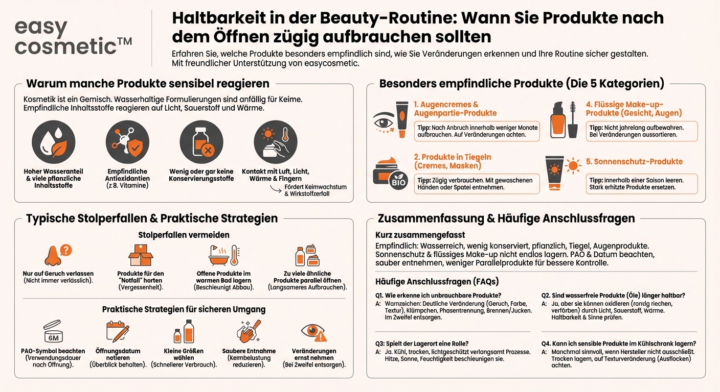 Welche Produkte sind besonders empfindlich und sollten nach Anbruch schnell aufgebraucht werden?