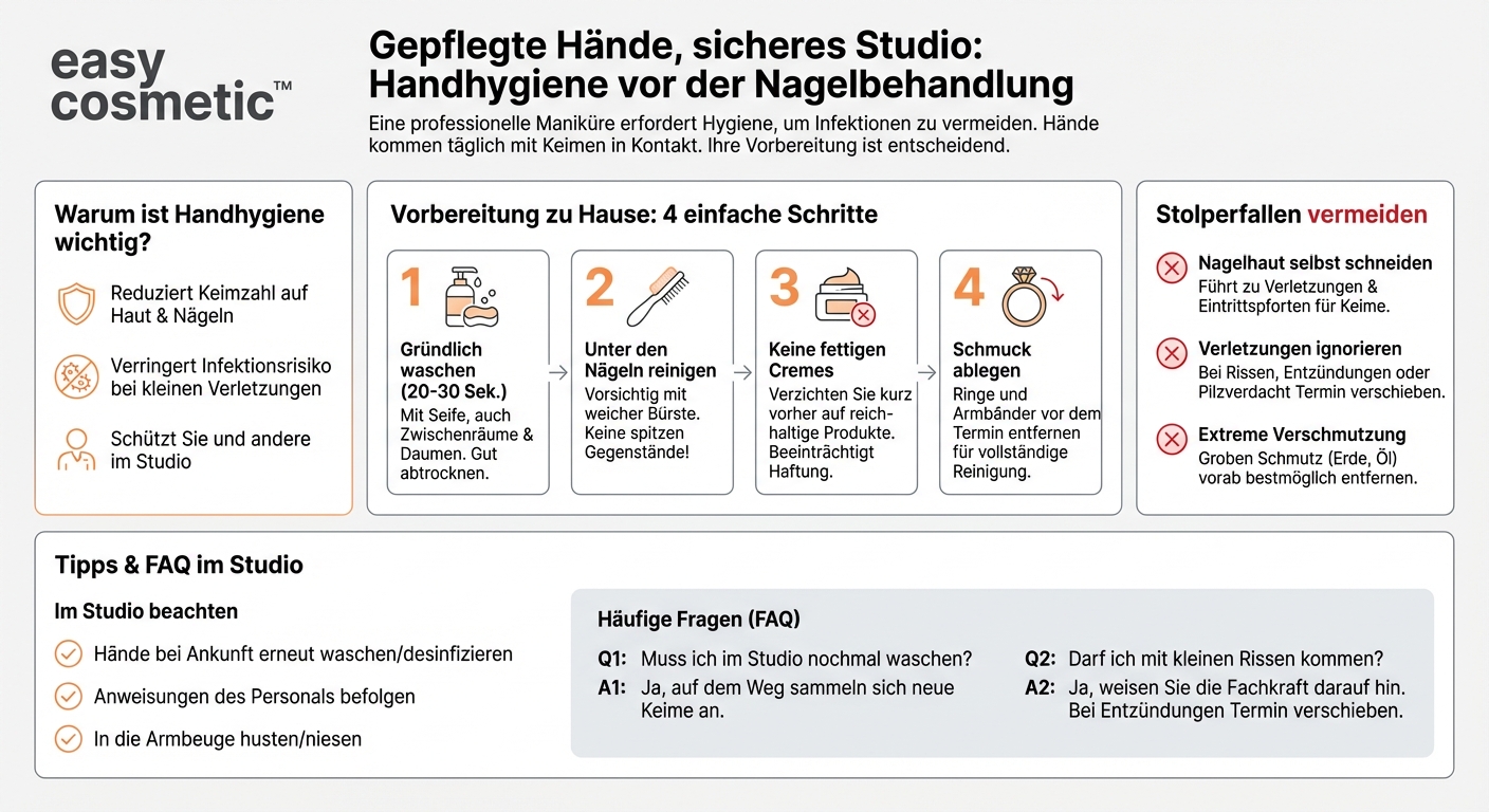 Welche Regeln zur Handhygiene sollten Kunden vor einer Behandlung im Nagelstudio beachten?