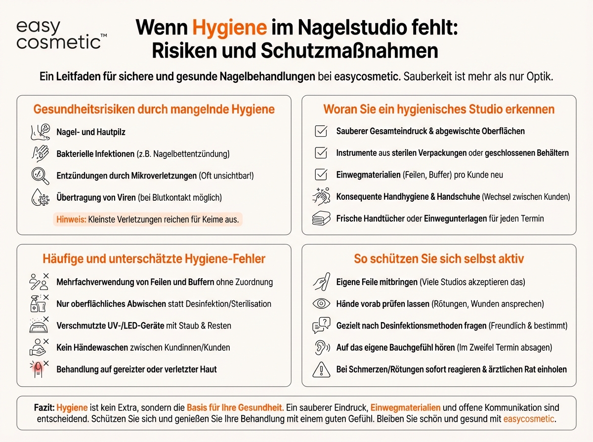 Welche Risiken bestehen, wenn im Nagelstudio nicht hygienisch gearbeitet wird?