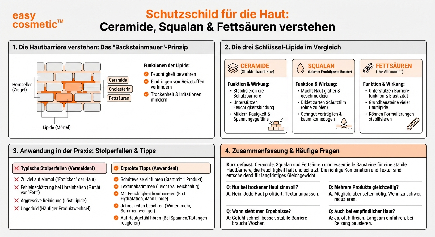Welche Rolle spielen Ceramide, Squalan und Fettsäuren in der Hautpflege?