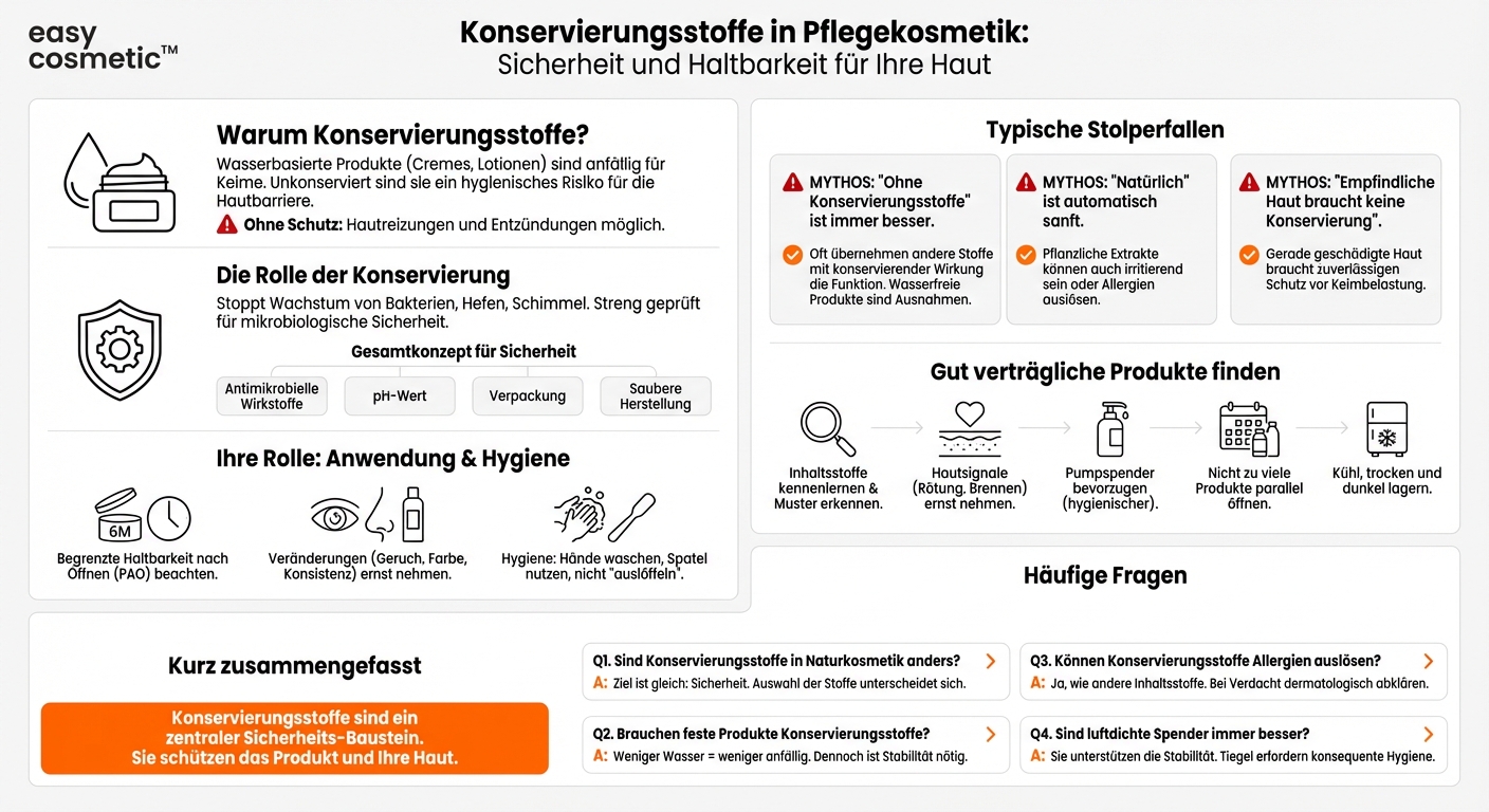 Welche Rolle spielen Konservierungsstoffe für Haltbarkeit und Sicherheit von Pflegekosmetik?