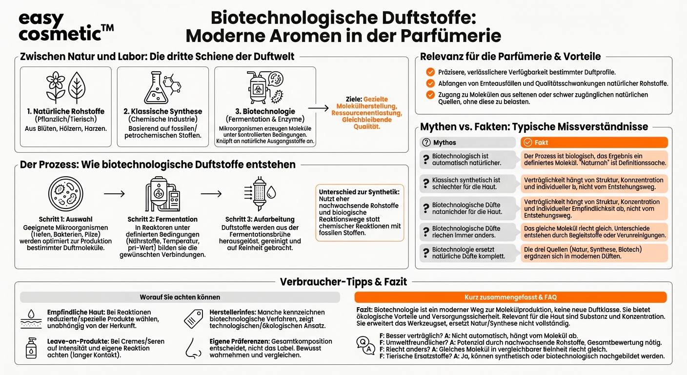 Welche Rolle spielen moderne biotechnologisch hergestellte Duftstoffe (z. B. durch Fermentation) im Vergleich zu klassischen synthetischen Rohstoffen?