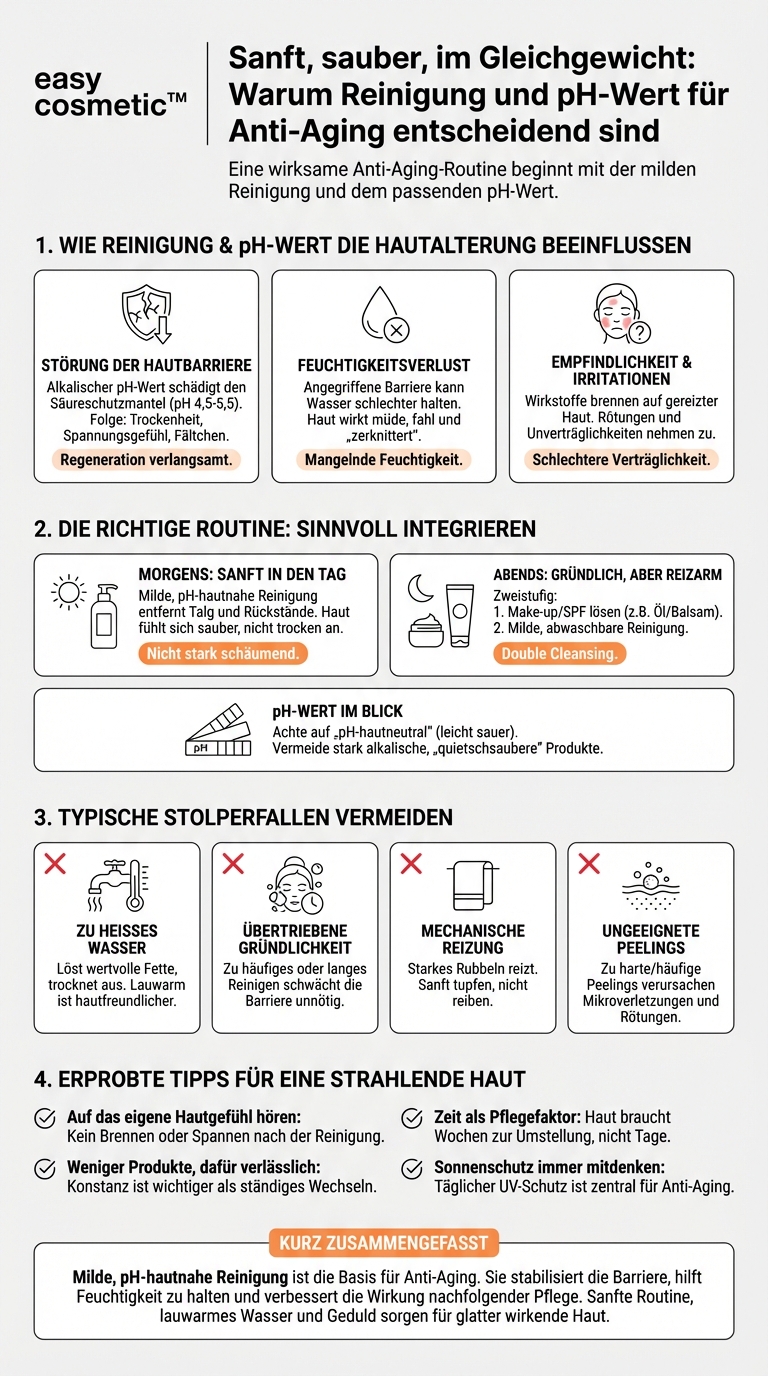 Welche Rolle spielen Reinigung und pH-Wert der Produkte in einer Anti-Aging-Pflegeroutine?
