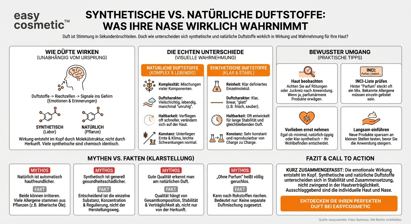 Welche Rolle spielen synthetische Duftstoffe im Vergleich zu natürlichen bei Wirkung und Wahrnehmung?