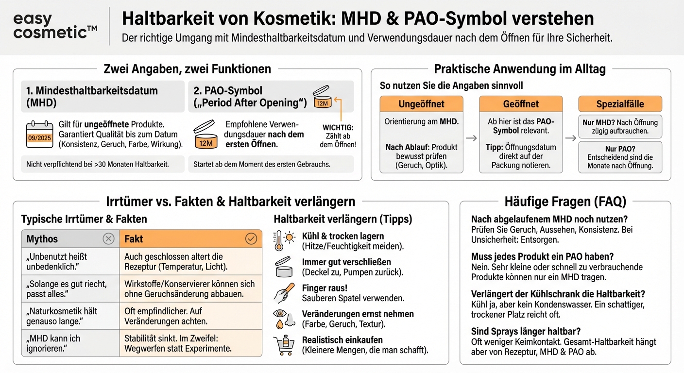 Welche Rolle spielt das Mindesthaltbarkeitsdatum im Vergleich zum PAO-Symbol („geöffnet haltbar bis … Monate“)?