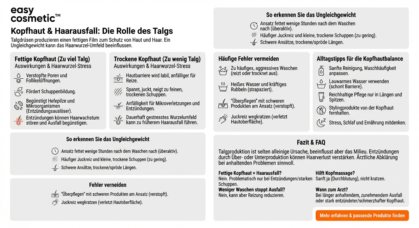 Welche Rolle spielt die Kopfhauttalgproduktion (fettige oder trockene Kopfhaut) bei Haarausfall?