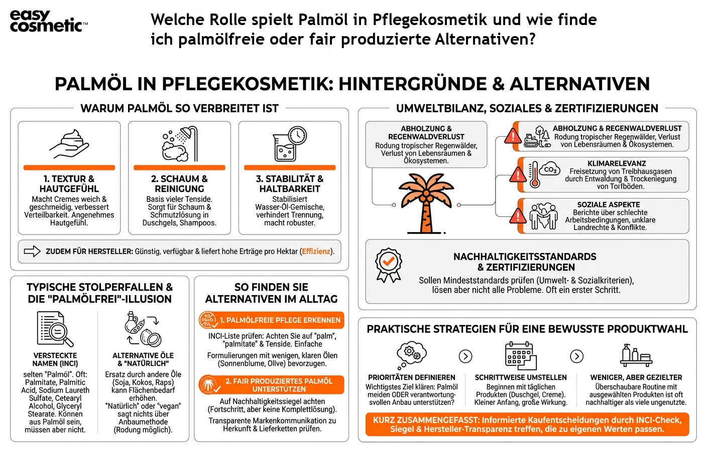 Welche Rolle spielt Palmöl in Pflegekosmetik und wie finde ich palmölfreie oder fair produzierte Alternativen?