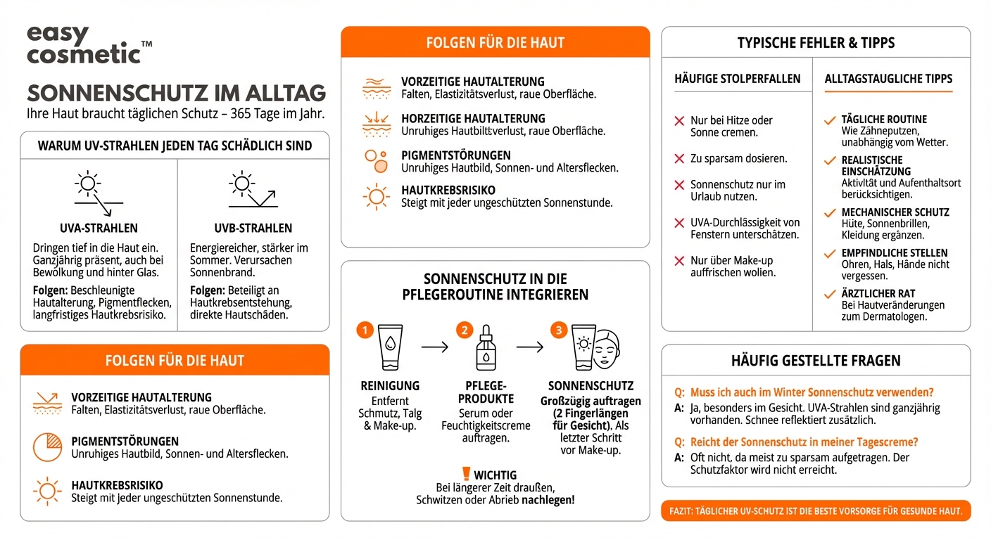 Welche Rolle spielt Sonnenschutz in der täglichen Hautpflegeroutine und muss ich ihn das ganze Jahr über verwenden?