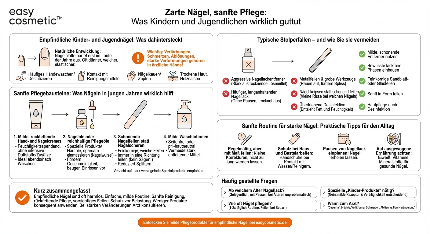 Welche sanften Pflegeprodukte sind für Kinder oder Jugendliche mit empfindlichen Nägeln geeignet?