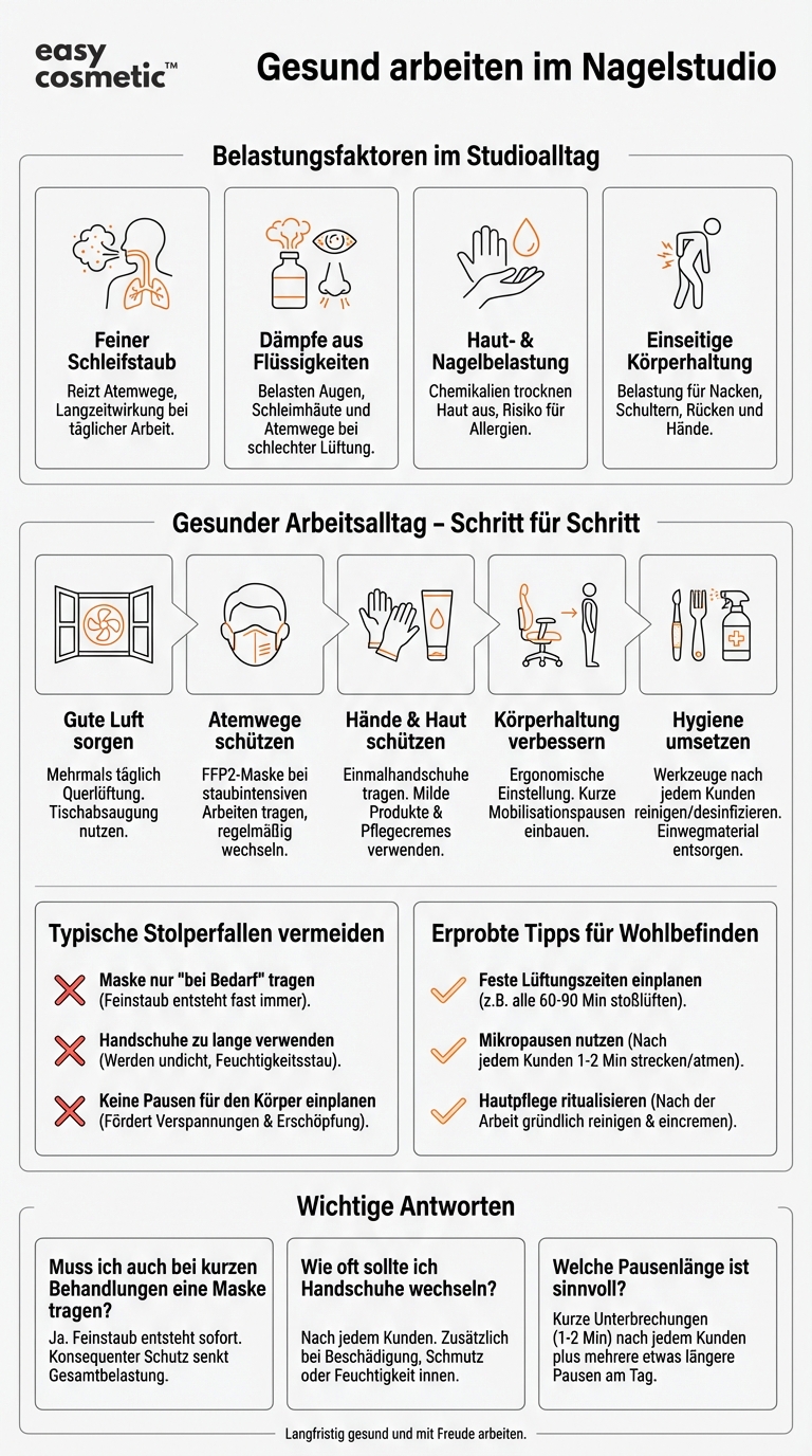 Welche Schutzmaßnahmen sollten Mitarbeiter im Nagelstudio für ihre eigene Gesundheit treffen?