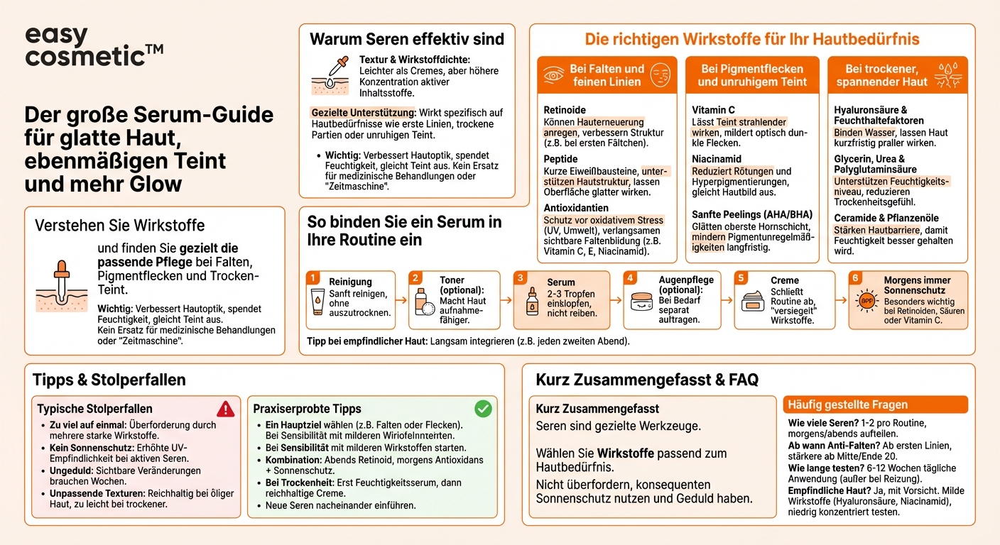 Welche Seren sind bei Falten, Pigmentflecken oder trockener Haut sinnvoll?