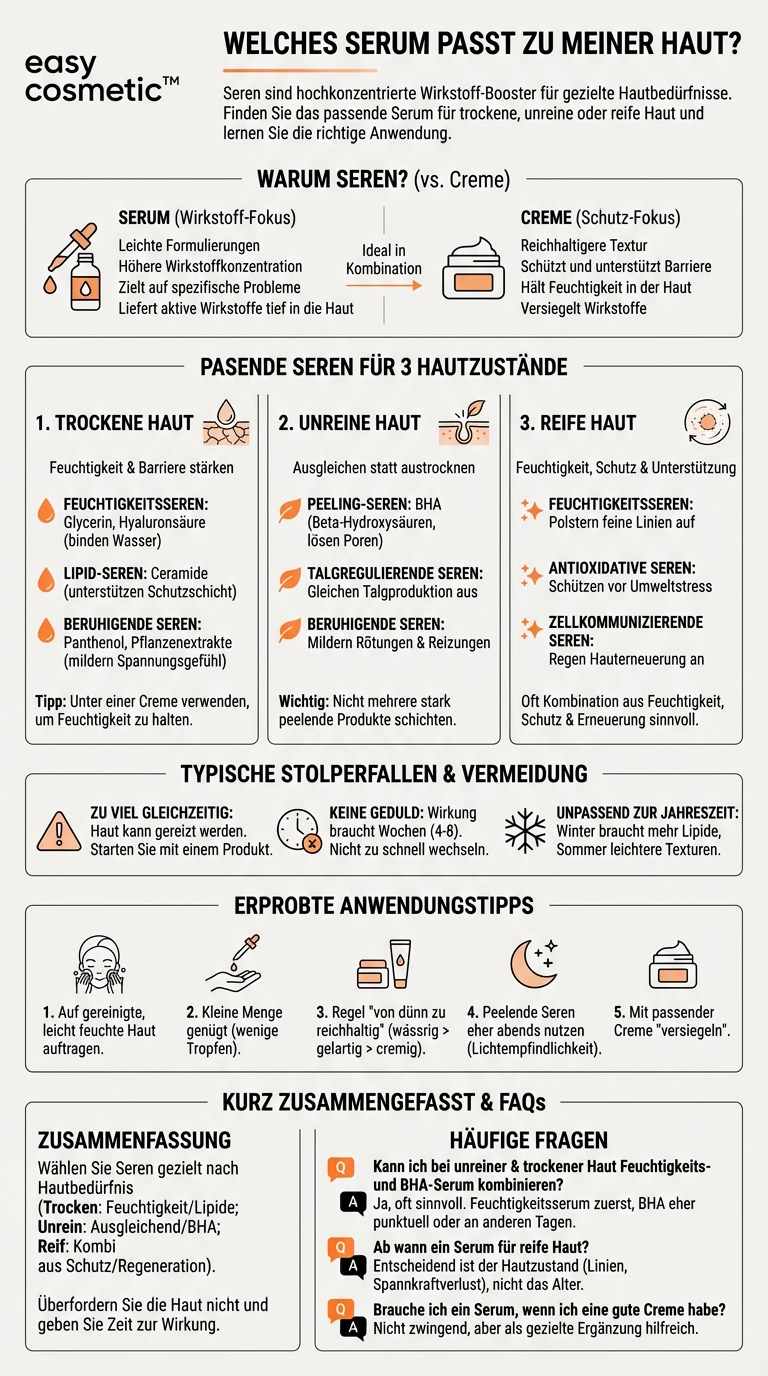 Welche Seren sind bei trockener, unreiner oder reifer Haut sinnvoll?