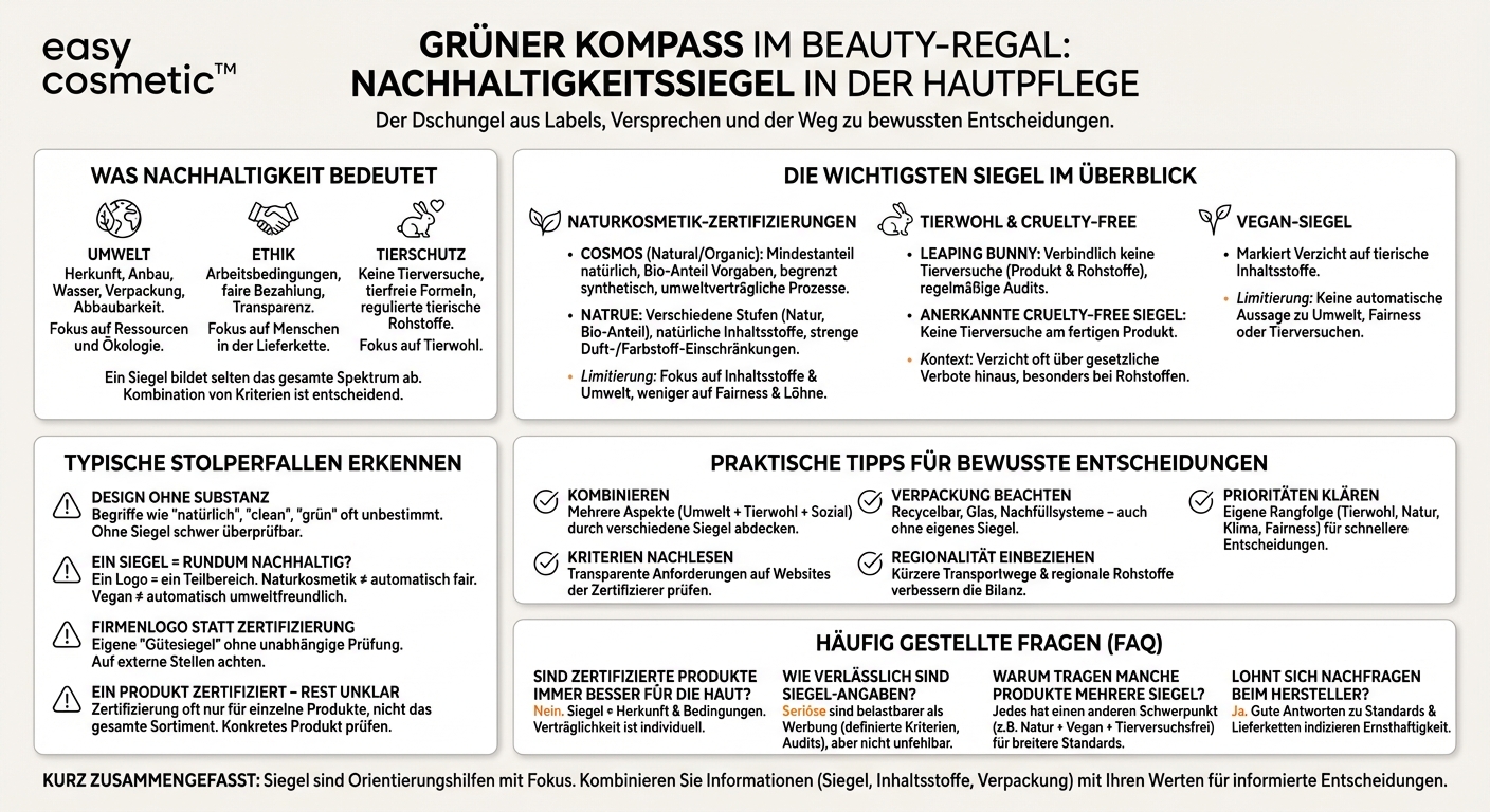 Welche Siegel und Zertifizierungen stehen für hohe Nachhaltigkeits- und Ethikstandards in der Hautpflege?