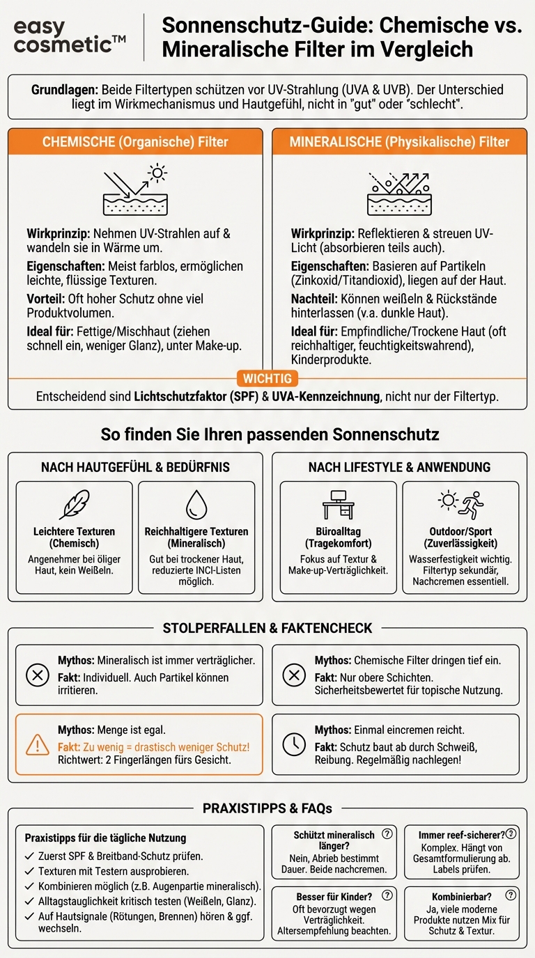 Welche Sonnenschutzfilter (chemisch vs. mineralisch) gibt es und worin unterscheiden sie sich?