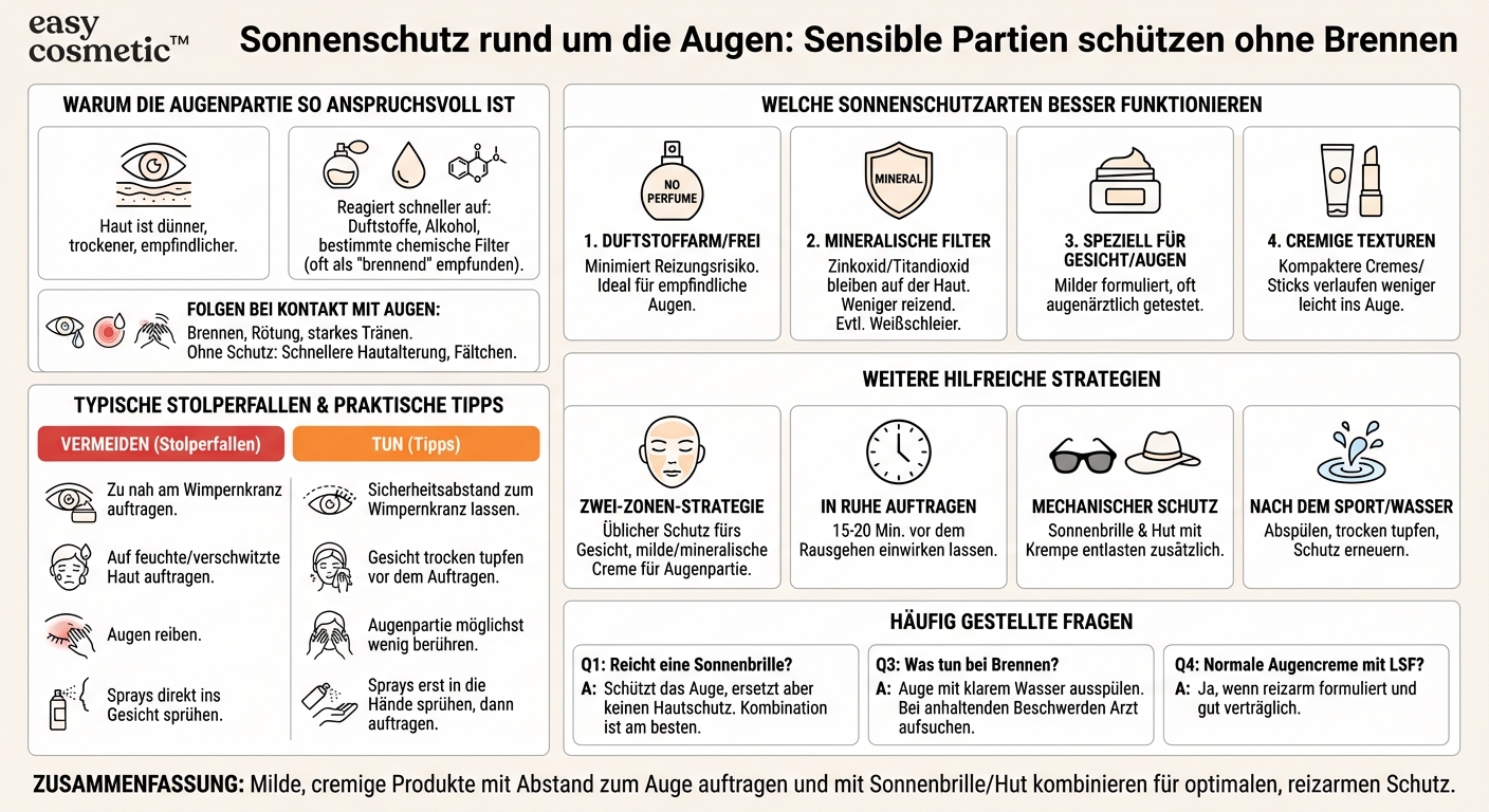 Welche Sonnenschutzprodukte sind besonders gut für empfindliche Augen und brennende/Tränen verursachende Formeln geeignet?