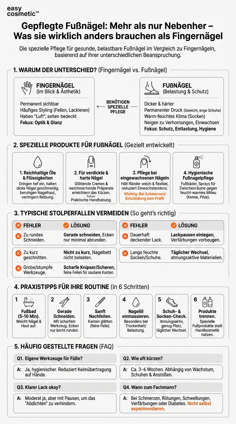 Welche speziellen Pflegeprodukte gibt es für Fußnägel im Vergleich zu Fingernägeln?