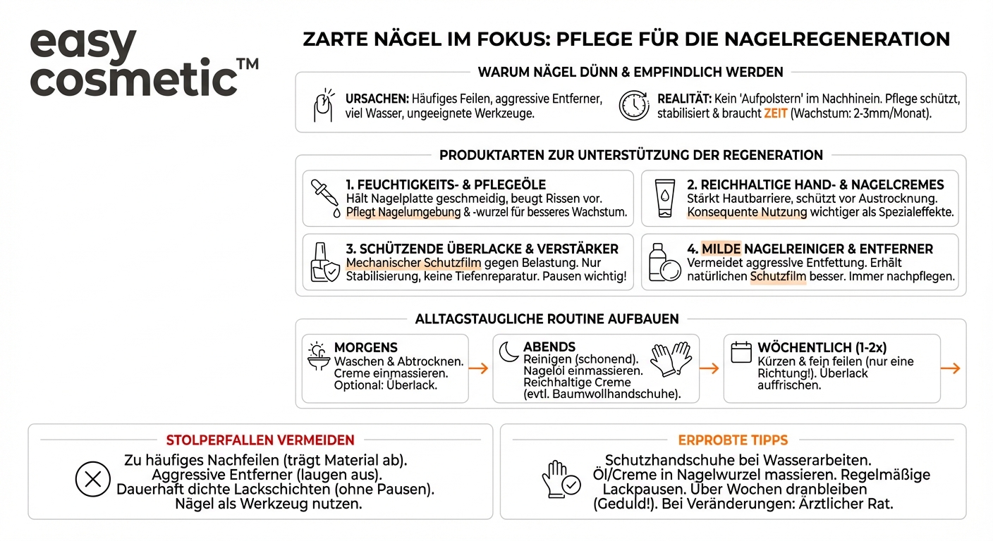 Welche speziellen Pflegeprodukte unterstützen die Regeneration dünner, überfeilter Nägel?