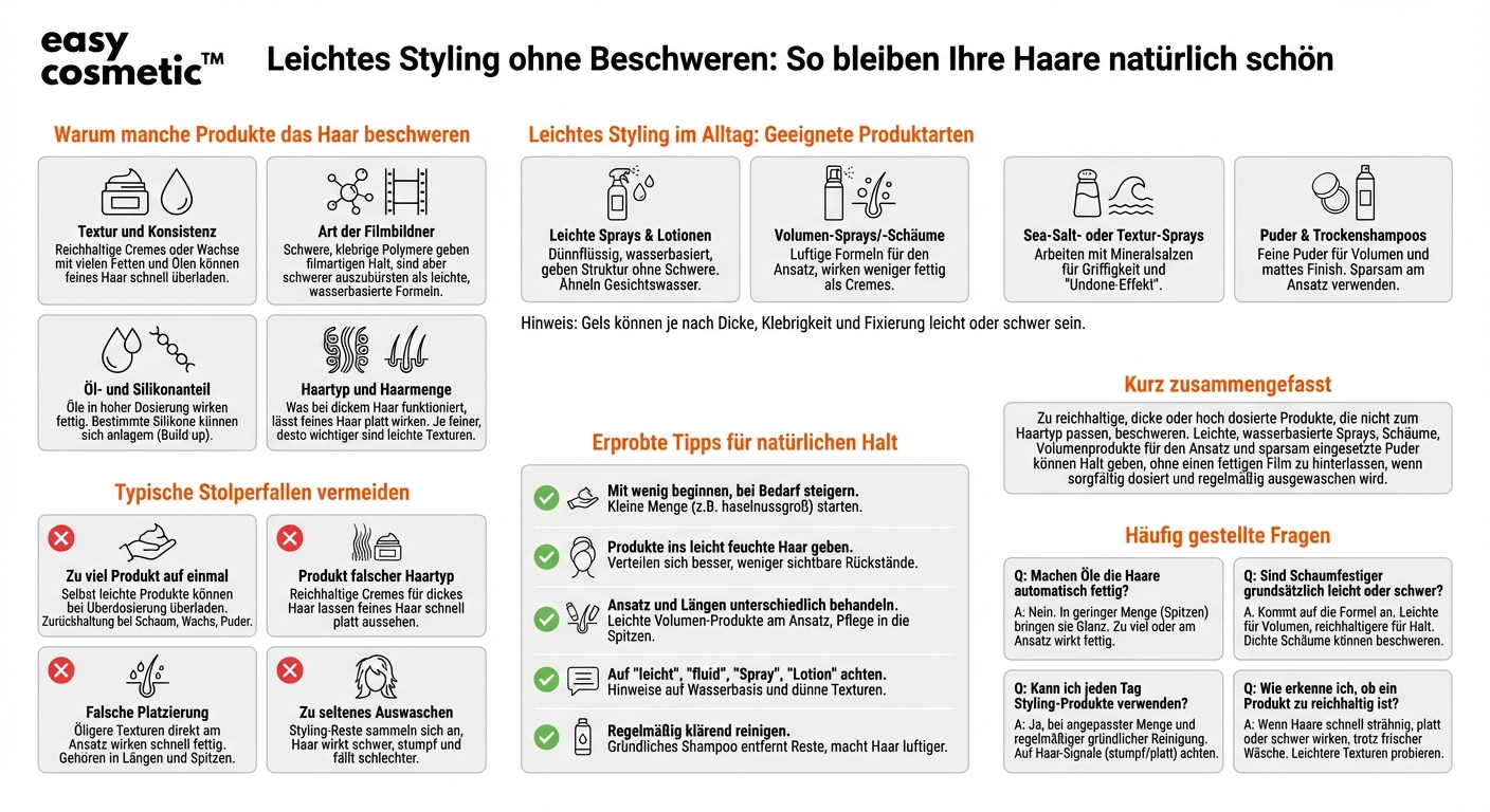 Welche Styling-Produkte beschweren die Haare nicht und hinterlassen keinen fettigen Film?