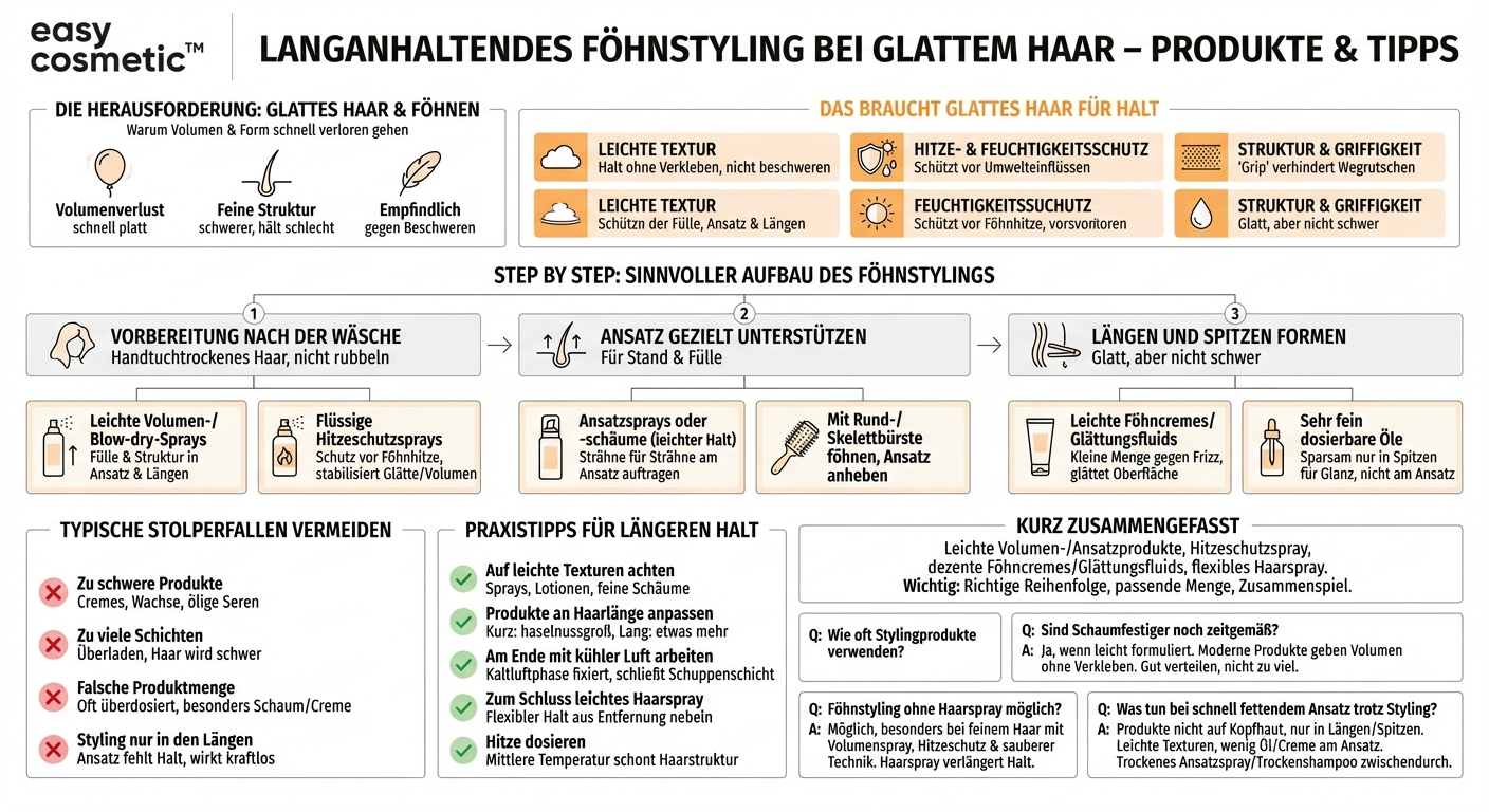Welche Stylingprodukte eignen sich für ein langanhaltendes Föhnstyling bei glattem Haar?