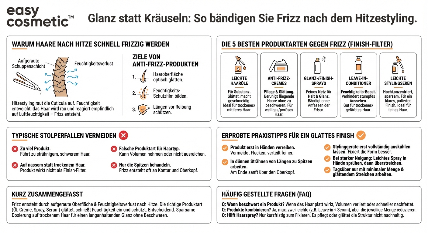 Welche Stylingprodukte eignen sich, um Frizz nach dem Hitzestyling zu reduzieren?