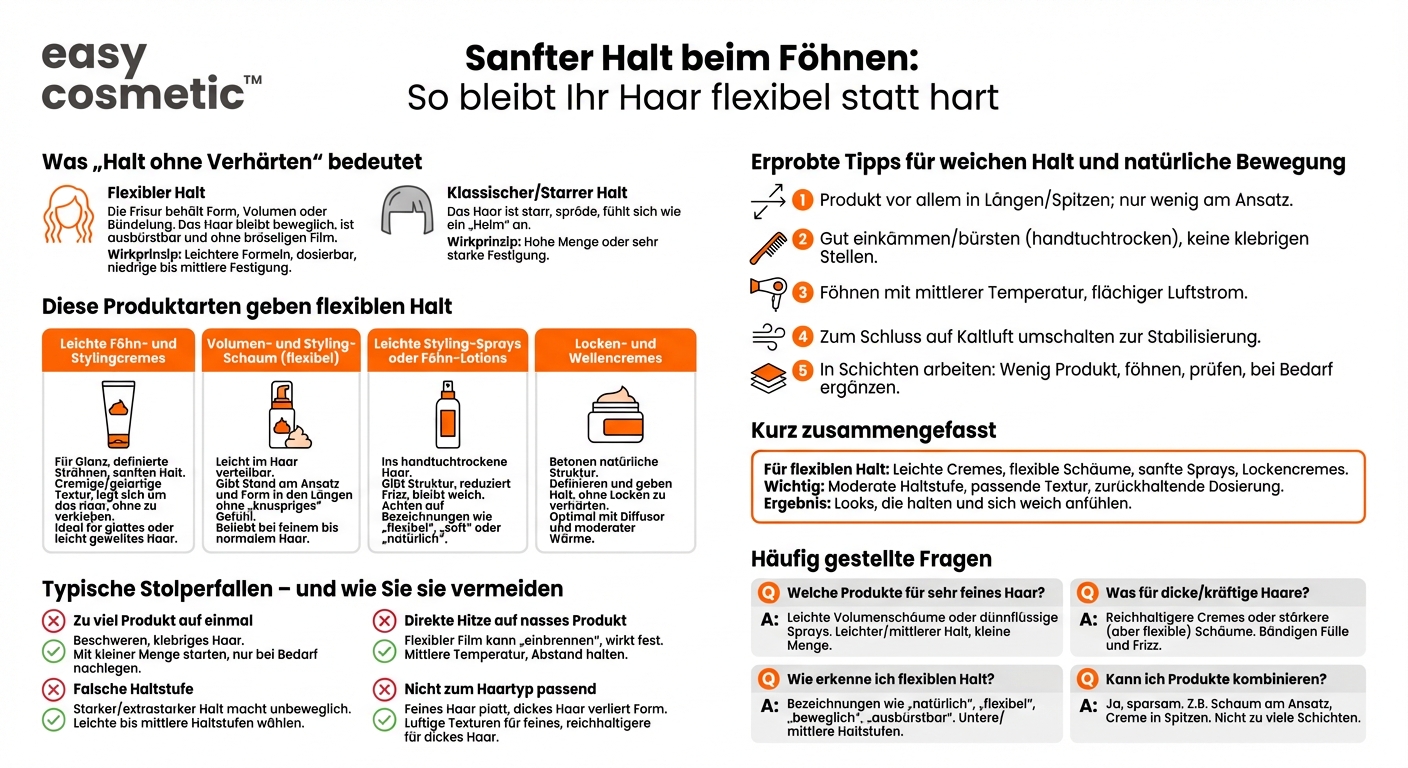 Welche Stylingprodukte geben Halt beim Föhnen, ohne das Haar zu verhärten?