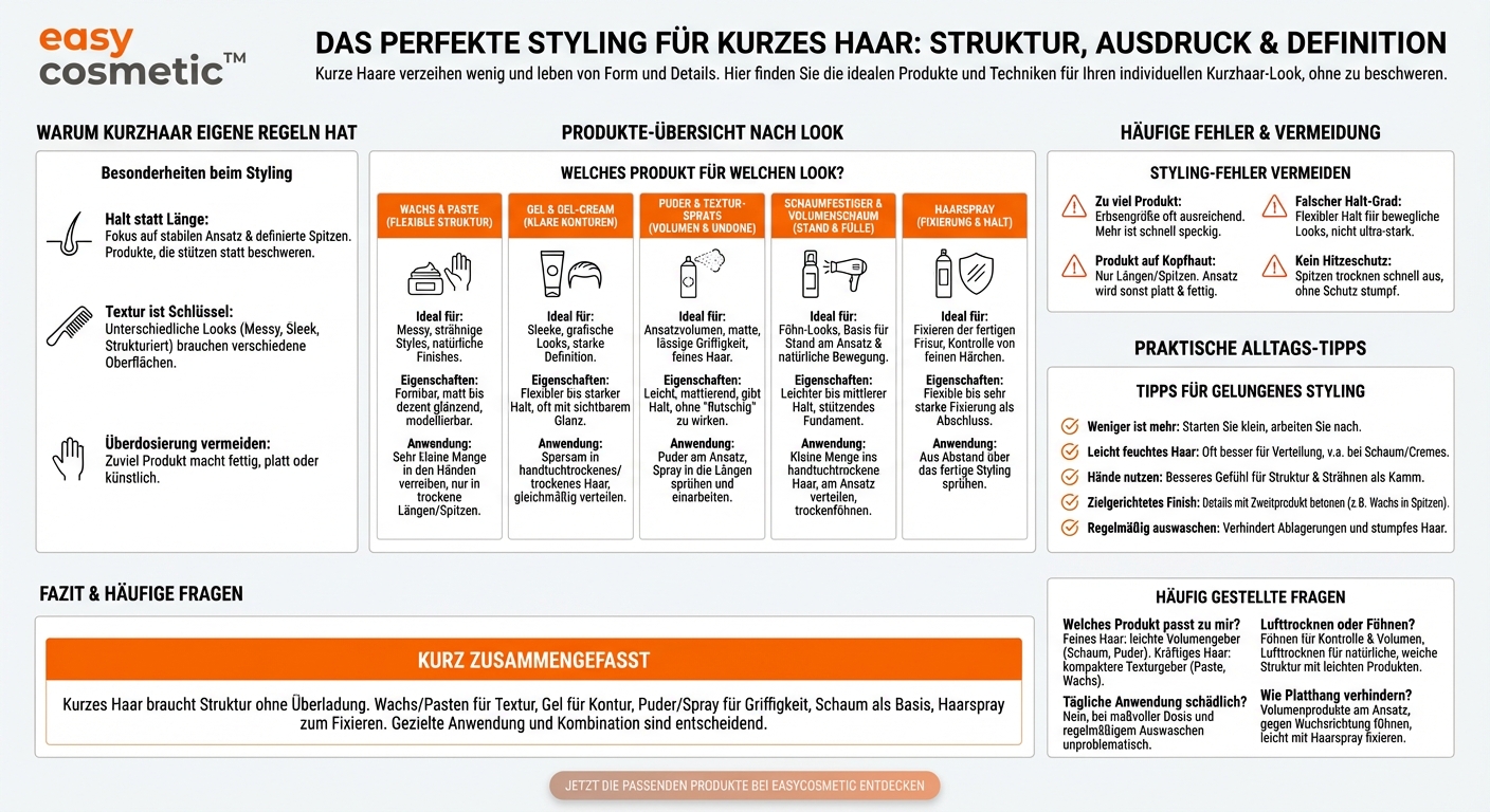 Welche Stylingprodukte sind ideal für kurzes Haar, um Struktur und Form zu geben?