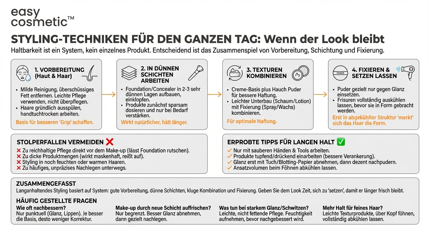 Welche Stylingtechniken helfen, dass mein Look den ganzen Tag hält?