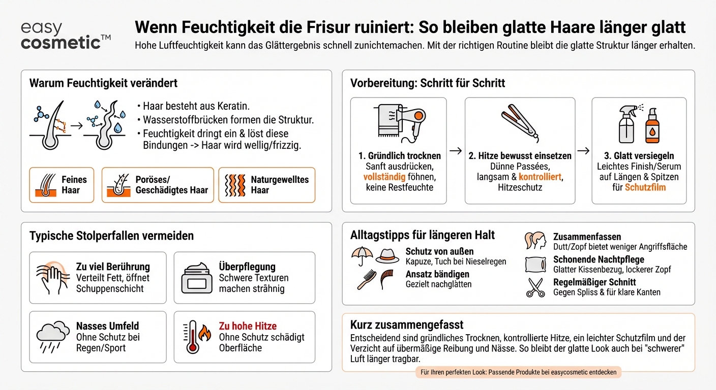 Welche Stylingtipps gibt es, damit glatte Haare bei Feuchtigkeit länger glatt bleiben?