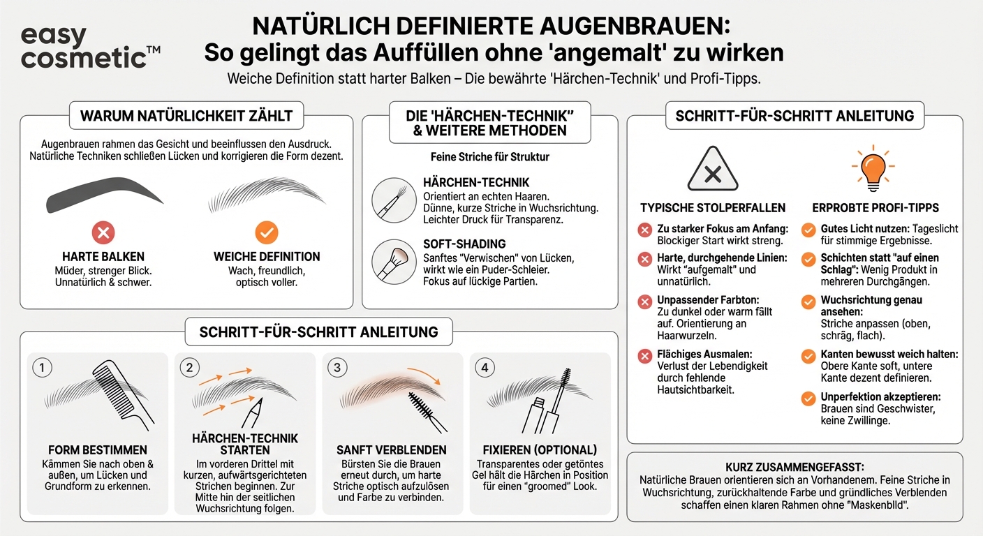 Welche Techniken gibt es, um Augenbrauen natürlich nachzuzeichnen (z.B. Härchen-Technik)?