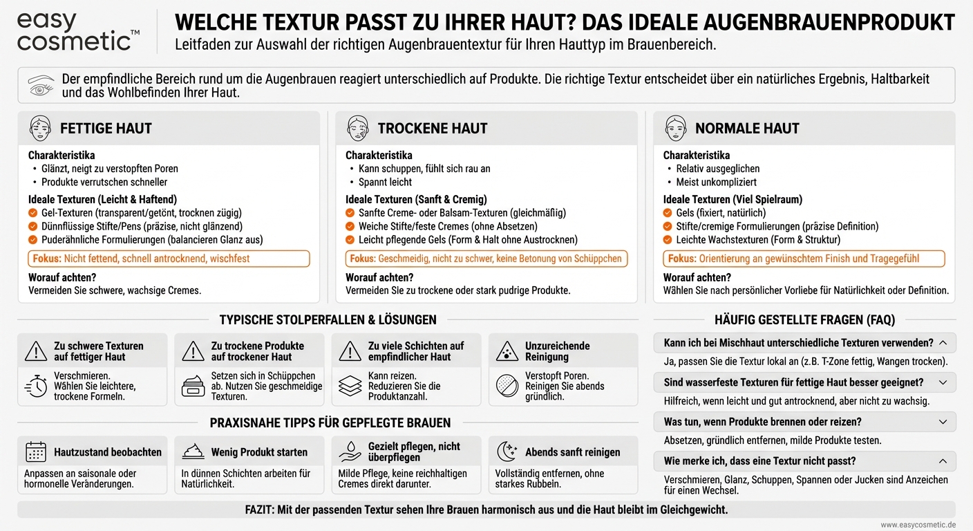 Welche Textur ist für fettige, trockene oder normale Haut im Augenbrauenbereich am geeignetsten?