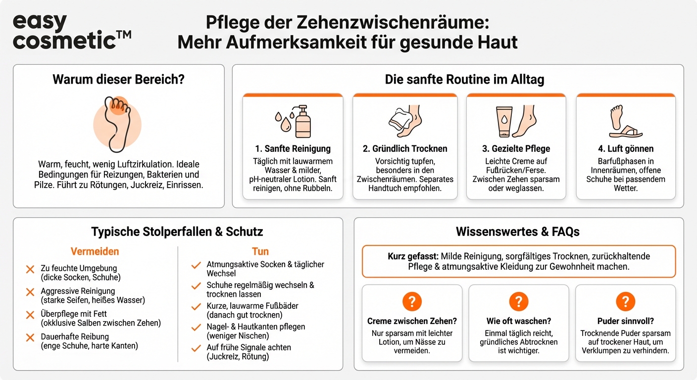 Welche Tipps gibt es für die Pflege der Haut zwischen den Zehen, um Reizungen vorzubeugen?