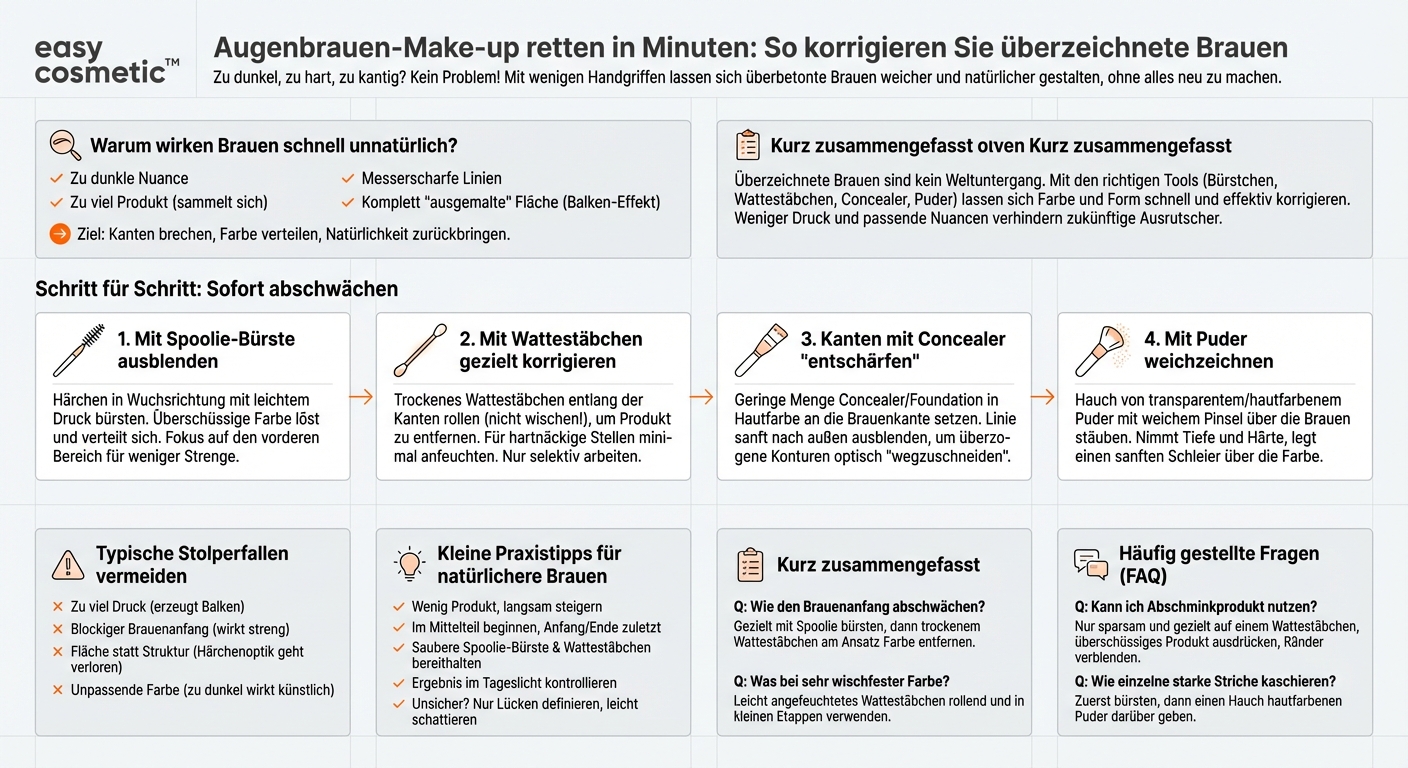 Welche Tipps gibt es, um ein zu stark nachgezogenes Augenbrauen-Make-up schnell abzuschwächen, ohne alles neu zu machen?