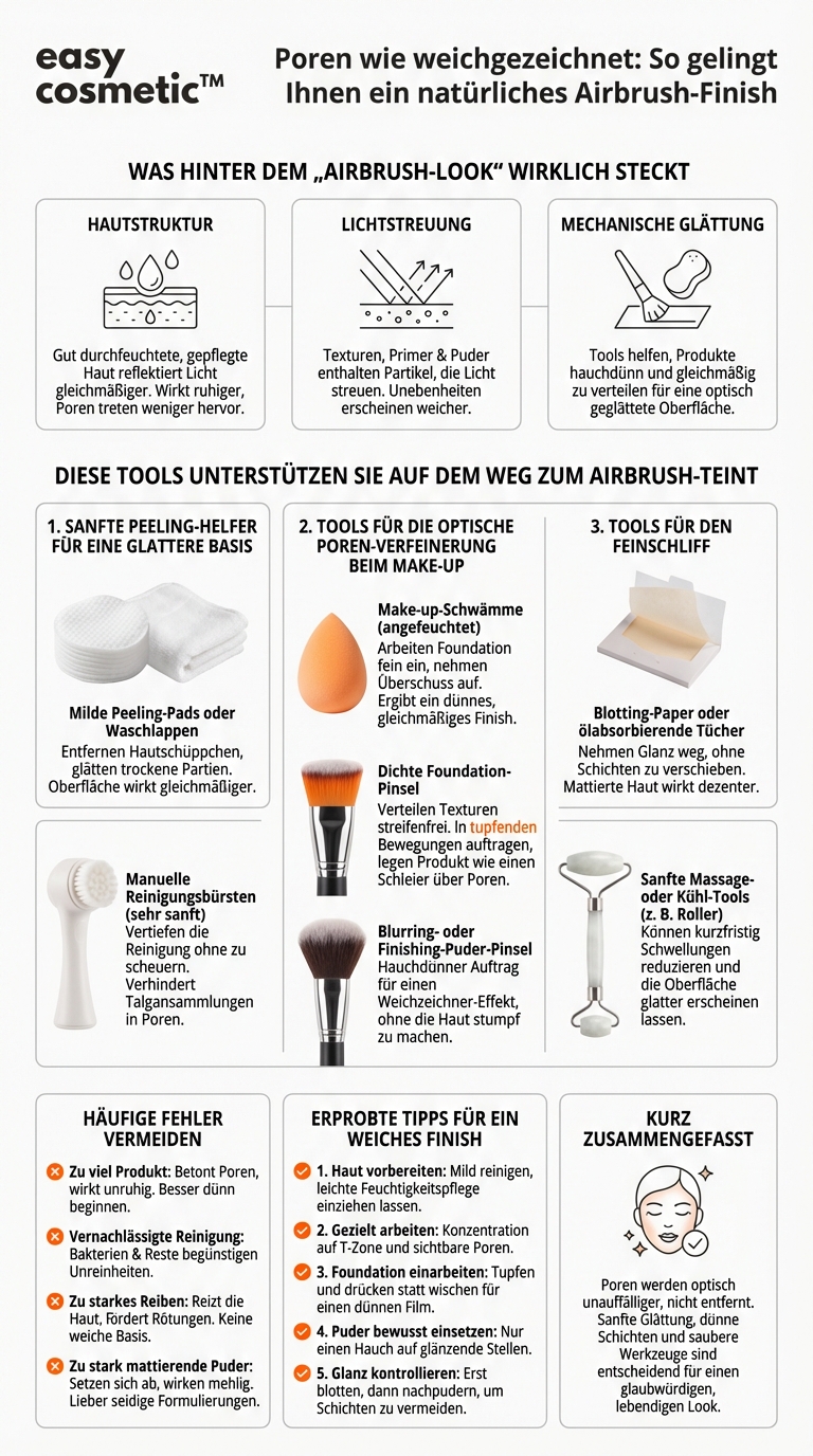 Welche Tools helfen, Poren zu minimieren und ein Airbrush-Finish zu erzielen?