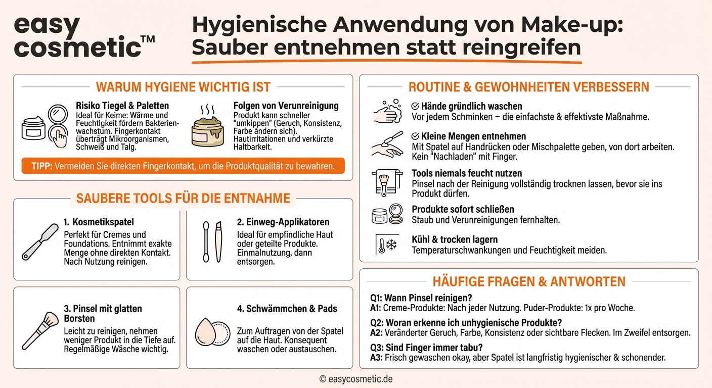 Welche Tools sind sinnvoll, um Make-up hygienisch aus Tiegeln und Paletten zu entnehmen?
