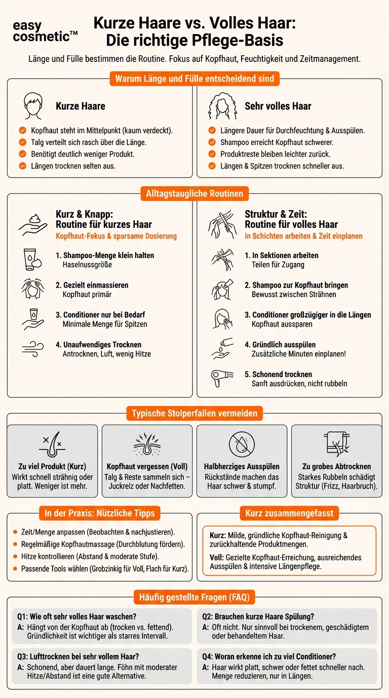 Welche Unterschiede gibt es in der Basis-Haarpflege zwischen kurzem und sehr vollem Haar?