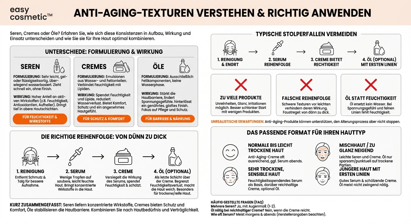 Welche Unterschiede gibt es zwischen Anti-Aging-Seren, -Cremes und -Ölen?