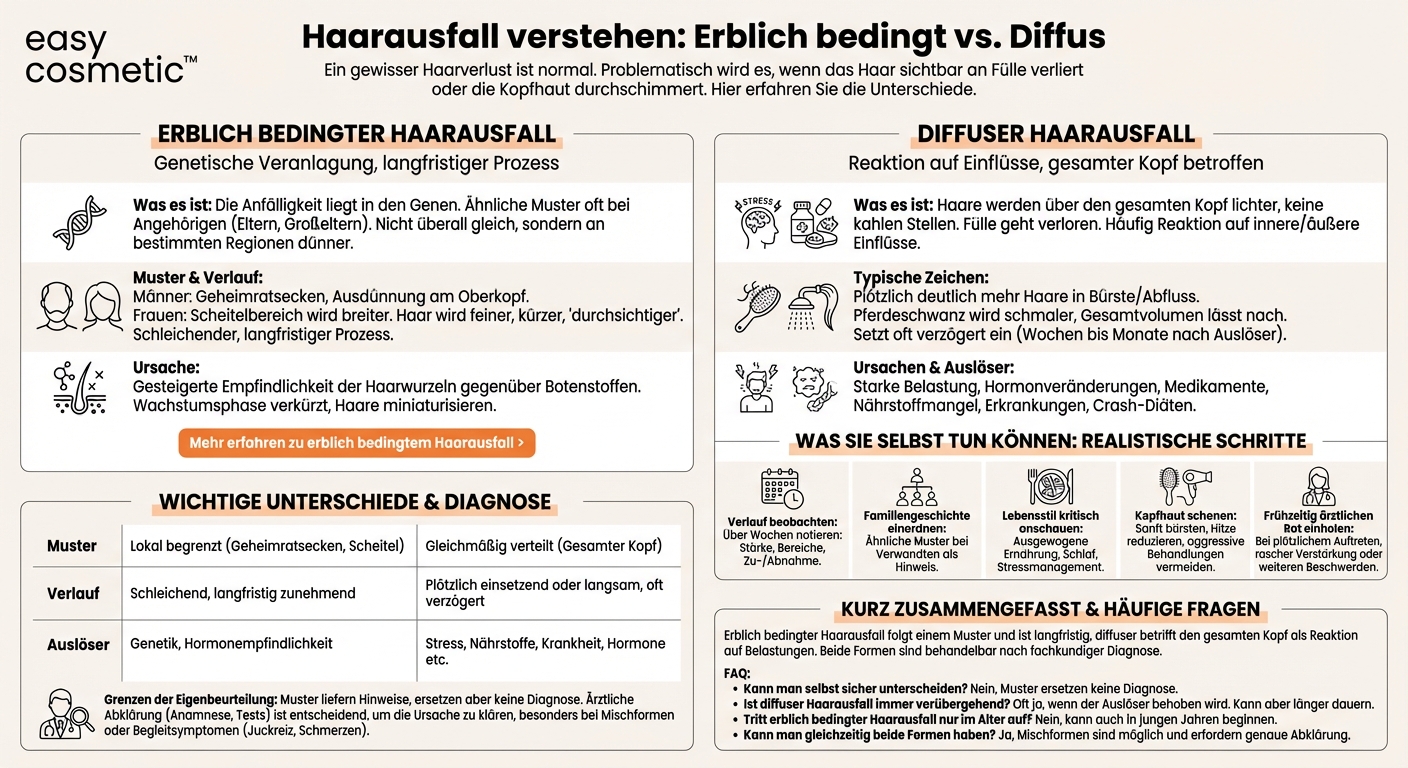 Welche Unterschiede gibt es zwischen erblich bedingtem Haarausfall und diffusem Haarausfall?