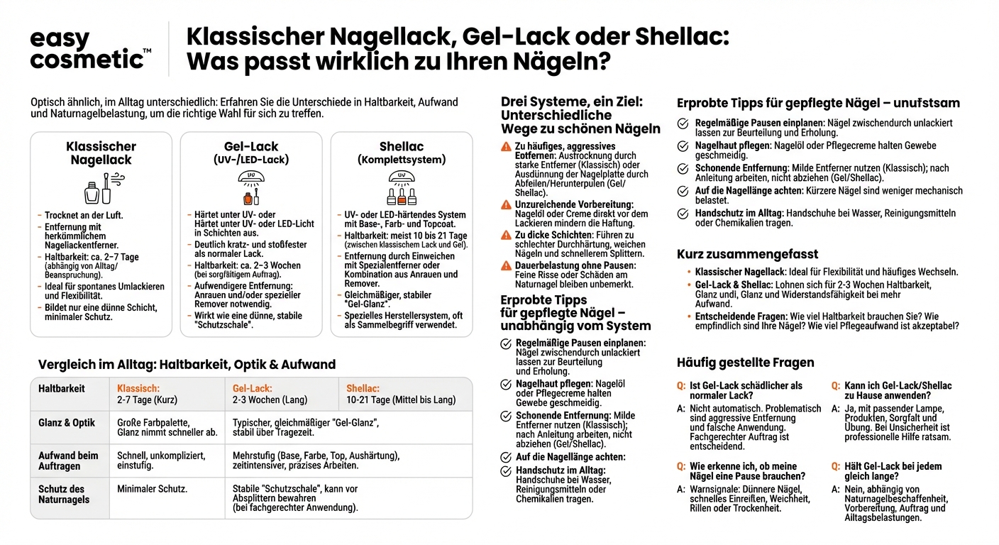 Welche Unterschiede gibt es zwischen klassischem Nagellack, Gel-Lack und Shellac?